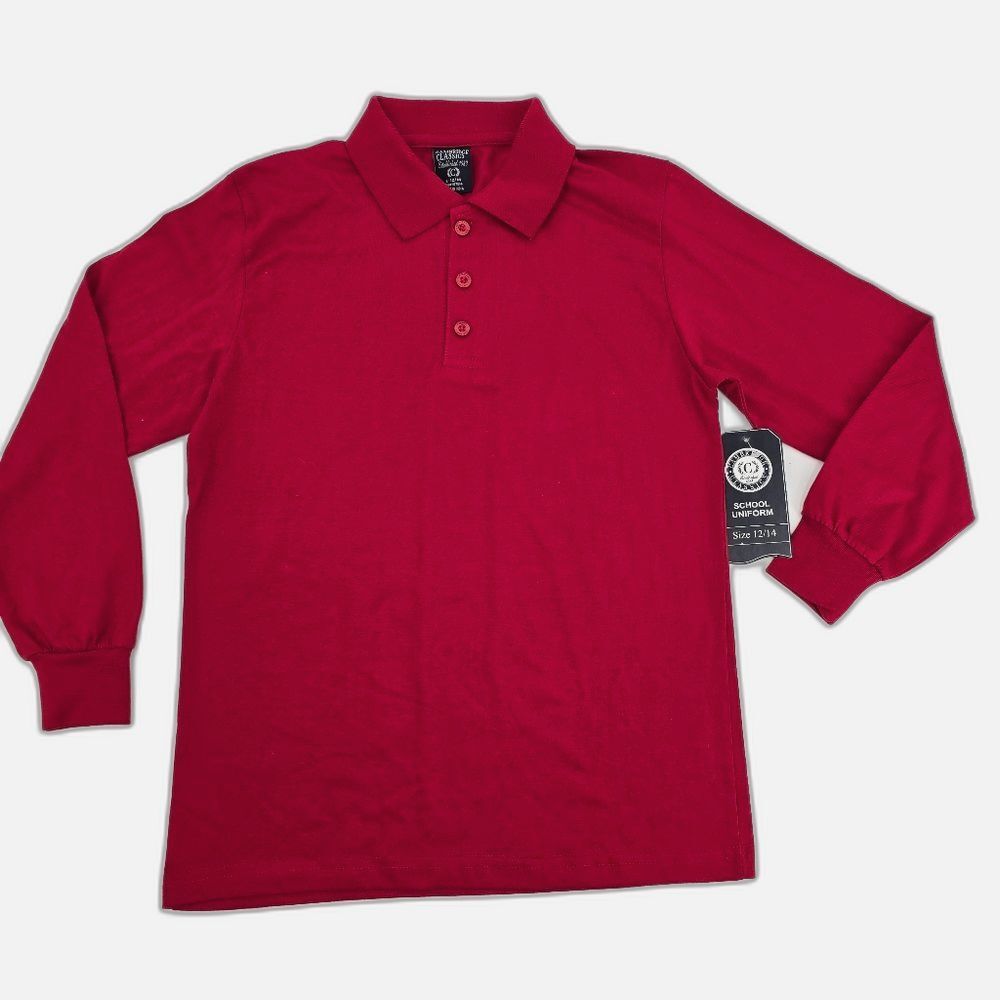 Cambridge Classics Boy Red School Uniform Long Sleeve Polo Shirt Size 12/14 NWT